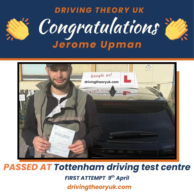 Jerome Upman of Luton passed his driving test first time with Driving Theory UK